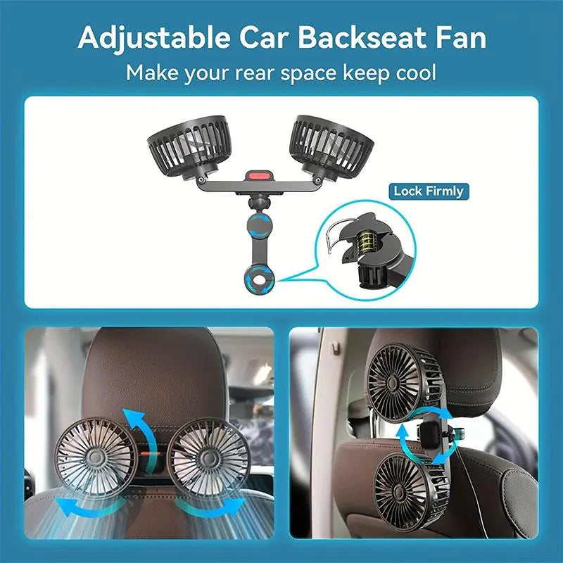 Adjustable Car Backseat Fan, Summer Essential Dual-Head USB Car Fan