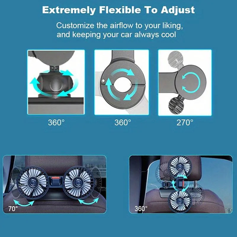 Adjustable Car Backseat Fan, Summer Essential Dual-Head USB Car Fan