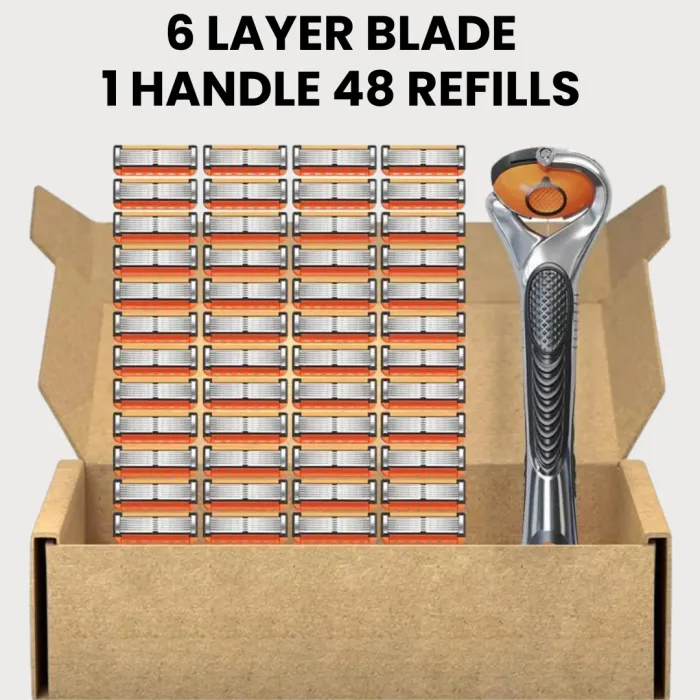 6-Layer Men's Razor Set | 1 Handle & 48 Refills