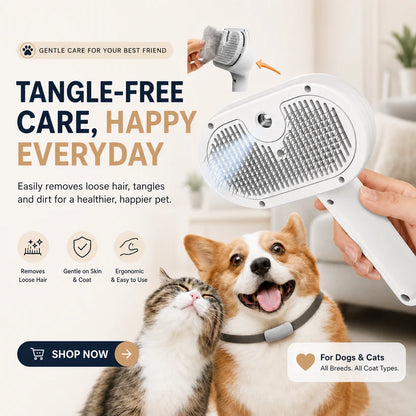3-in-1 Cat Dog Steam Brush | Mist Grooming & Pet Hair Remover FurClean Pro™