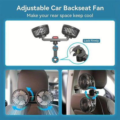 Adjustable Car Backseat Fan, Summer Essential Dual-Head USB Car Fan