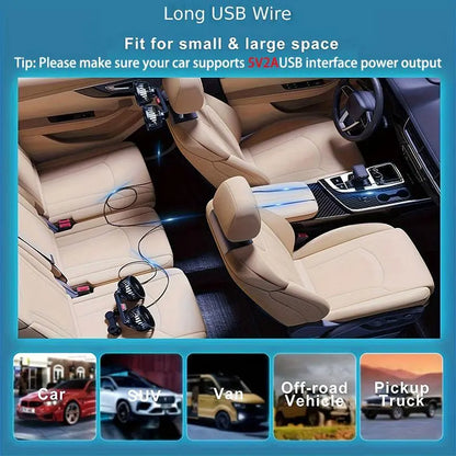 Adjustable Car Backseat Fan, Summer Essential Dual-Head USB Car Fan
