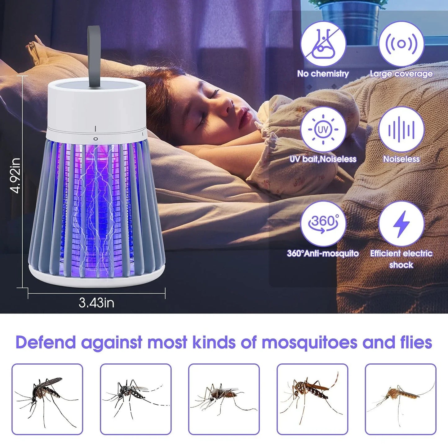 🦟USB/Rechargeable Portable Mosquito & Fly Trap Lamp for Indoor & Outdoor